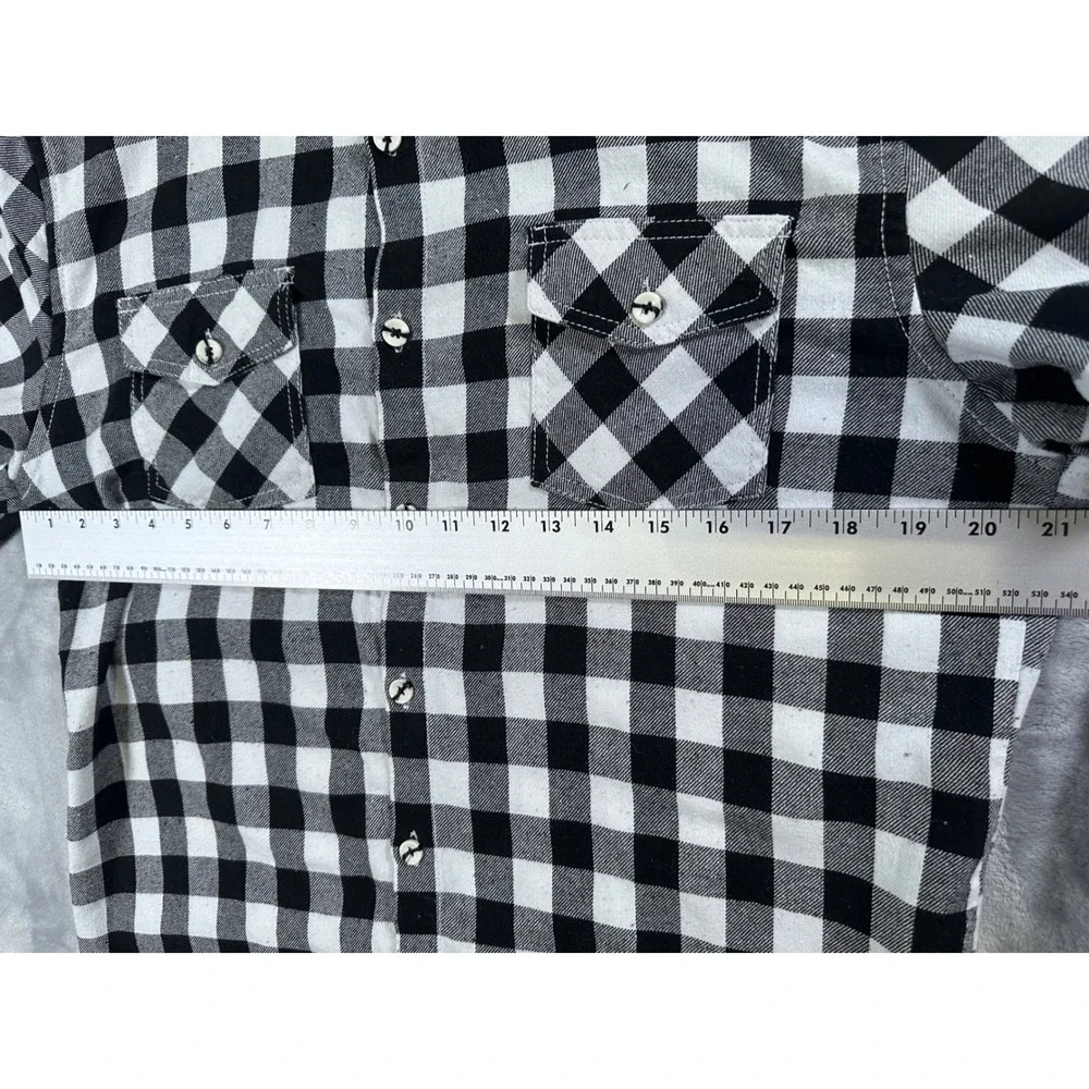 MONUMENT Mens Flannel Shirt Hooded Buffalo Plaid Black/White Lg‎ Cozy Streetwear